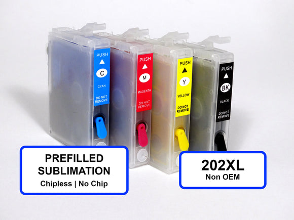 Prefilled Sublimation 202XL Alternative No Chip Refillable Inkjet Cartridge for WF2860